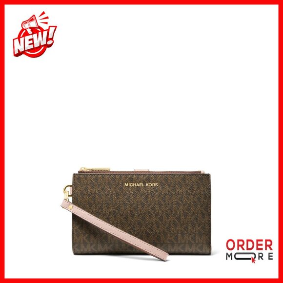 Signature Canvas Wristlet Wallet with Detachable Strap & Multiple Pockets